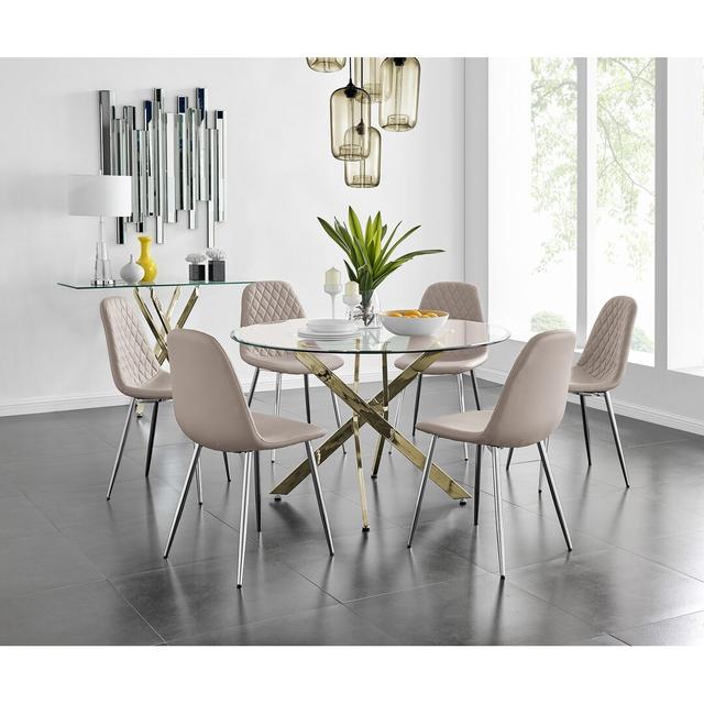 Corova Dining Set with 4 Chairs Canora Grey Colour (Chair): Cappuccino Beige on Productcaster.