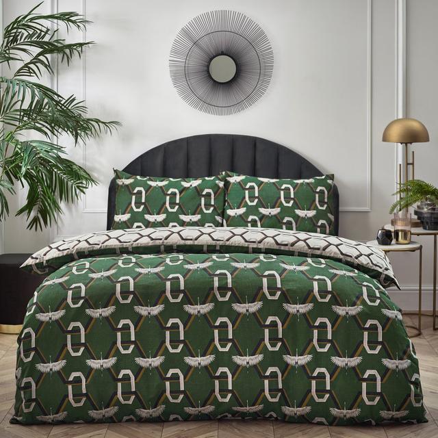 Polyester/Cotton 144 TC Reversible Duvet Cover Set furn. Colour: Green, Size: 220cm W x 260cm L on Productcaster.