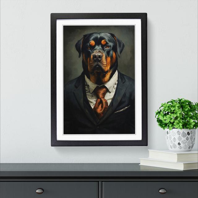 Rottweiler in a Suit Painting No.3 Happy Larry Size: 46cm H x 34cm W x 2cm D, Frame Colour: Black on Productcaster.