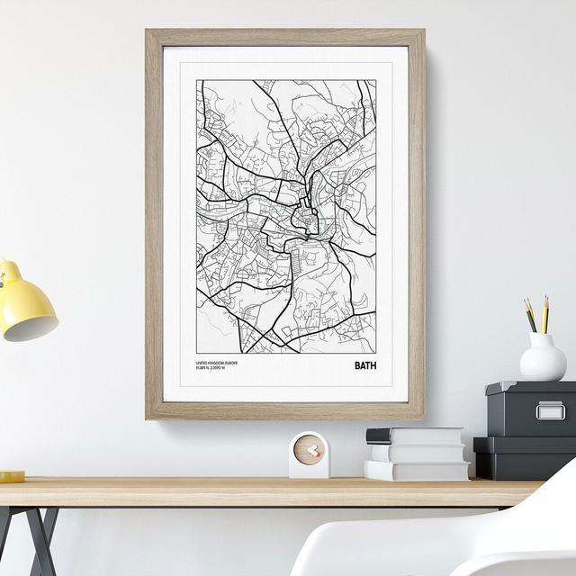 Map Bath UK - Picture Frame Graphic Art East Urban Home Size: 65cm H x 48cm W x 2cm D, Frame Option: Oak Framed on Productcaster.