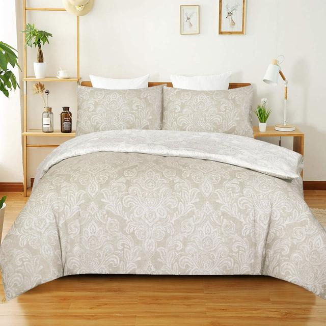 4 Piece Duvet Cover Bedding Set With Pillow Case & Fitted Sheet Rosalind Wheeler Colour: Beige, Size: Double - 2 Standard Pillowcases on Productcaster.