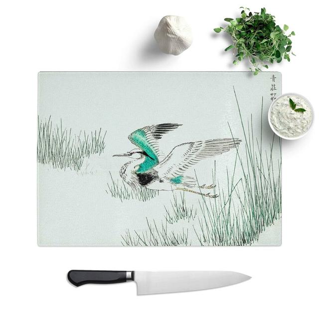 Glass Grey Heron in Flight by Numata Kashu Chopping Board East Urban Home Size: 28.5 cm W x 20 cm L on Productcaster.