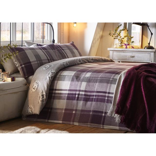 Plaid Duvet Cover Set with Pillowcases Dreams & Drapes Size: Single - 1 Standard Pillowcase, Colour: Plum on Productcaster.