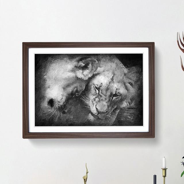 Two Snuggling Lions - Picture Frame Painting Print East Urban Home Size: 48cm H x 65cm W x 2cm D, Frame Option: Walnut Framed on Productcaster.