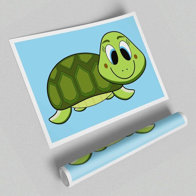 Happy Turtle Baby Blue Childrens - Graphic Art Print on Paper East Urban Home Size: 42cm H x 59.4cm W x 1cm D on Productcaster.