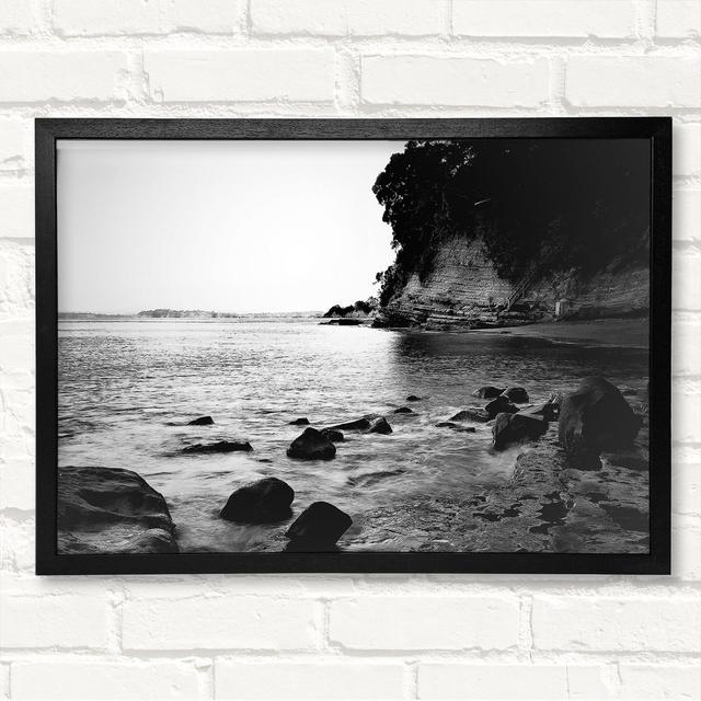 Black And White Sparkle Ocean Rocks - Closed Corner Frame Art Prints on Wood Latitude Run Size: 29.7cm H x 42cm W on Productcaster.