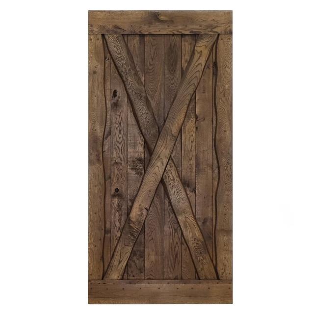 Lauryn Solid Oak Barn Door Prefinished Gracie Oaks Door Finish: Brown, Door Size: 110cm H x 210cm W x 4cm D on Productcaster.