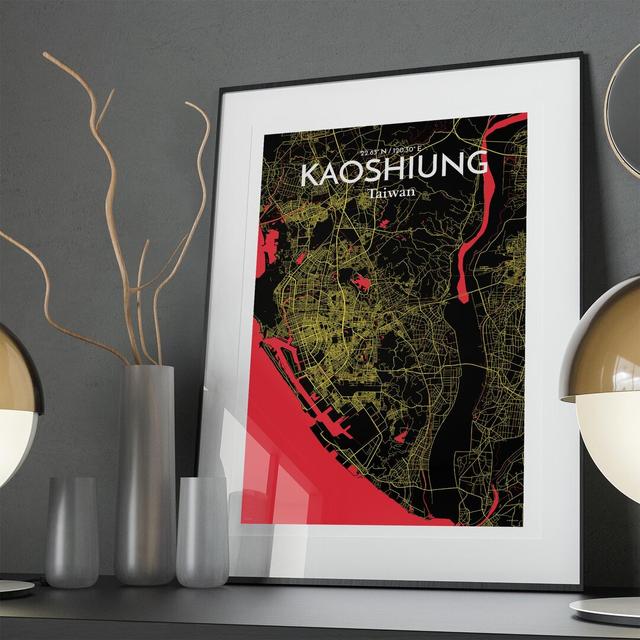 Kaoshiung City Map In Contrast - No Frame Print Borough Wharf Size: 36cm H x 24cm W x 0.05cm D on Productcaster.