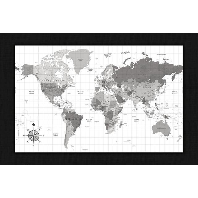 World Map Black And White - Wrapped Canvas Art Prints Borough Wharf Size: 20cm H x 30cm W on Productcaster.