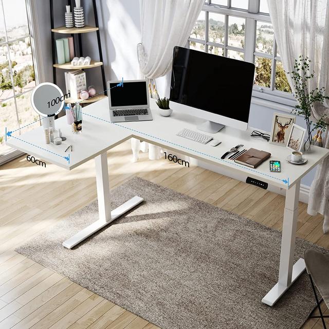 L-Shape Standing Desk Ebern Designs Colour: White on Productcaster.