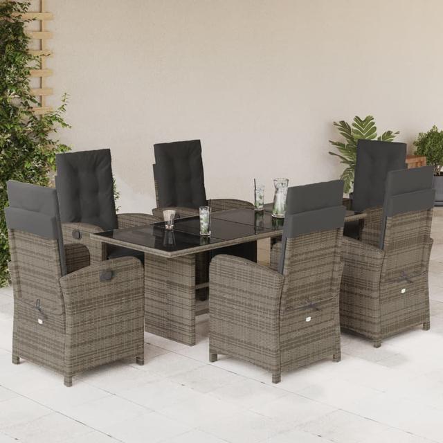 Vidaxl 7 Piece Garden Dining Set With Cushions Poly Rattan vidaXL Cushion Colour: Dark Grey, Frame Colour: Grey on Productcaster.