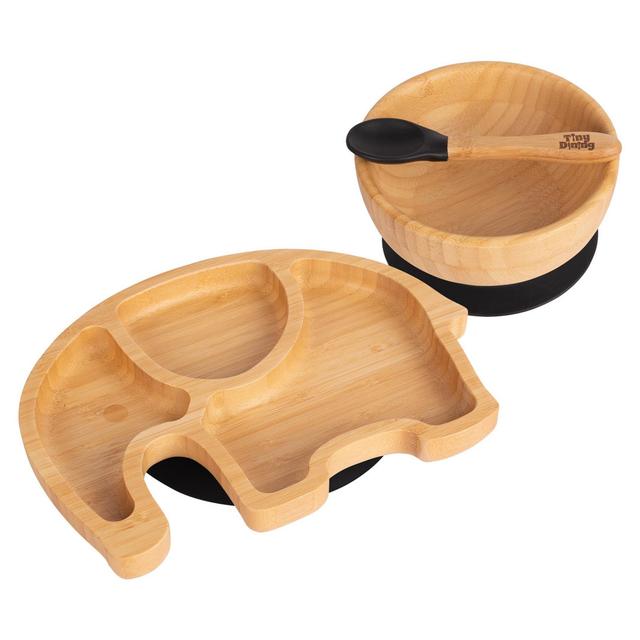 Tiny Dining - Children's Bamboo Suction Elephant Dinner Set (Set of 5) Tiny Dining Colour: Black on Productcaster.