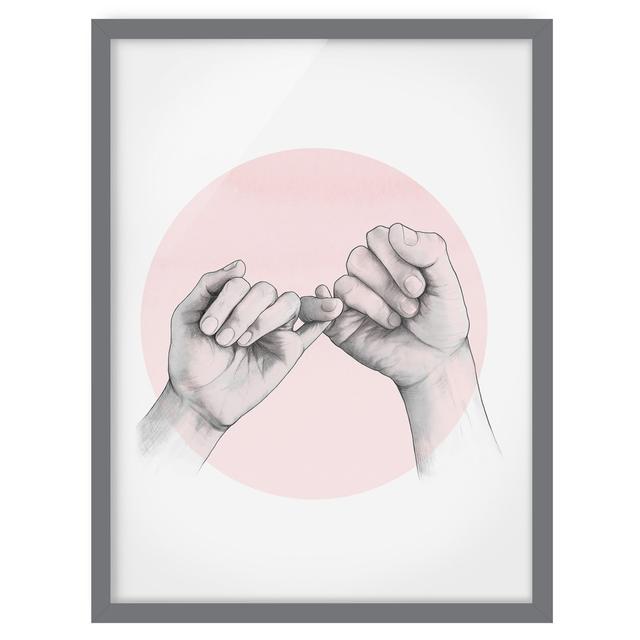 Illustration Hands Friendship Circle Pink White - Picture Frame Graphic Art Rosalind Wheeler Size: 70cm H x 50cm W x 2cm D, Frame Option: Grey Framed on Productcaster.