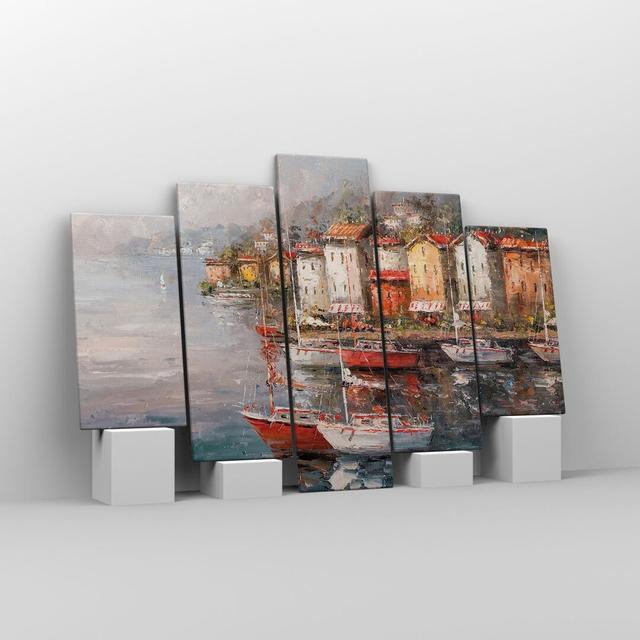 Sea Harbor Sails - 5 Piece Wrapped Canvas Painting Longshore Tides Size: 70cm H x 125cm W on Productcaster.