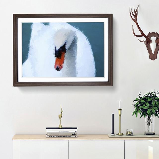 Swan upon a Green Lake in Abstract - Picture Frame Painting Print East Urban Home Frame Option: Walnut Framed, Size: 62cm H x 87cm W x 2cm D on Productcaster.