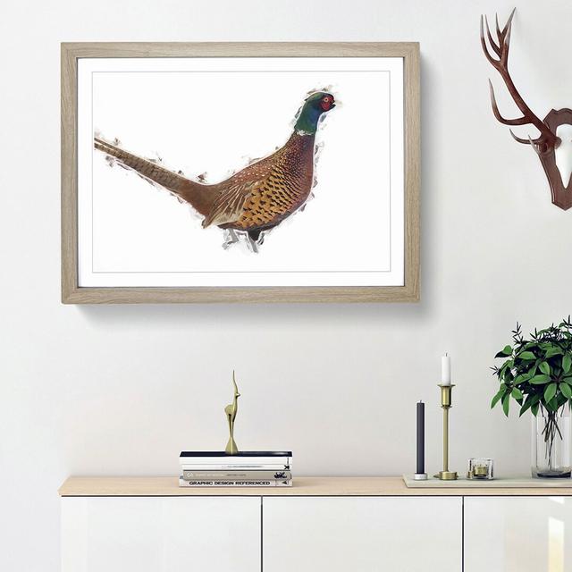 Pheasant Bird in Winter - Picture Frame Graphic Art Print on MDF East Urban Home Format: Oak Framed, Size: 62cm H x 87cm W x 2cm D on Productcaster.