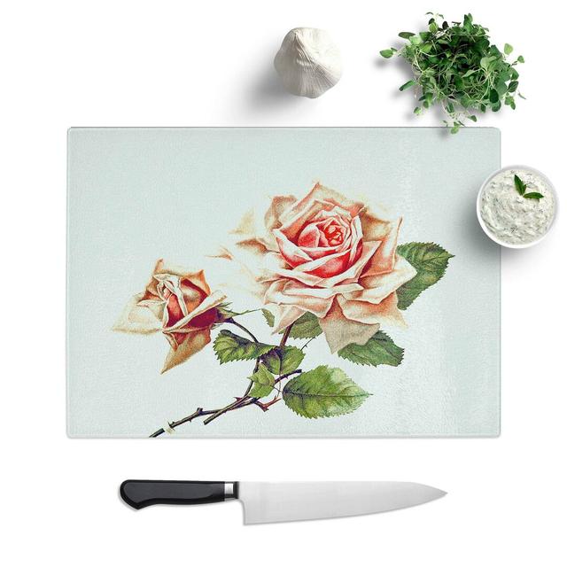 Tempered Glass Rose Illustration Chopping Board East Urban Home Size: 39 cm W x 28.5 cm L on Productcaster.