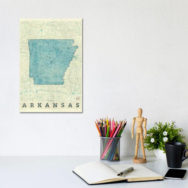 Arkansas Map by Hubert Roguski - Wrapped Canvas Graphic Art Borough Wharf Size: 30.48cm H x 20.32cm W x 1.91cm D on Productcaster.