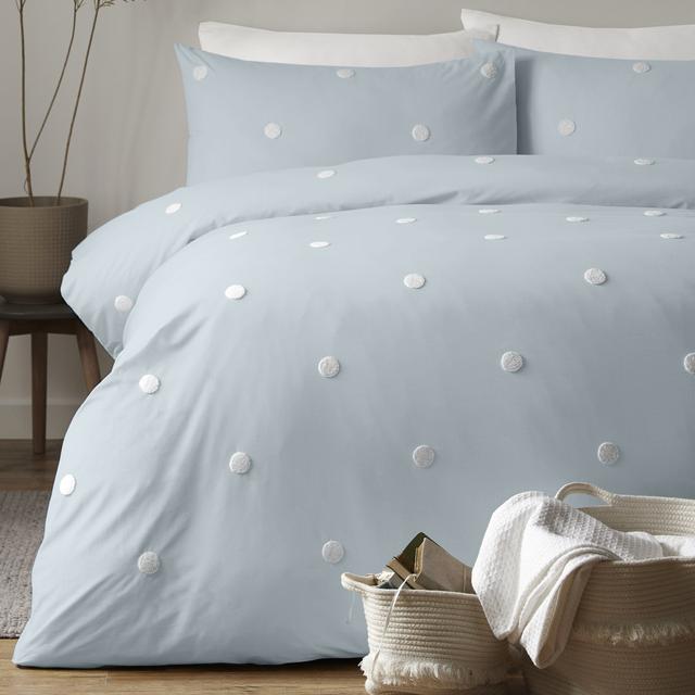 Dot Garden Cotton Solid Colour [EU ONLY] Duvet Cover Set with Pillowcases AppleTree Colour: Duck Egg/White Dots, Size: King Duvet Cover + 2 Standard P on Productcaster.