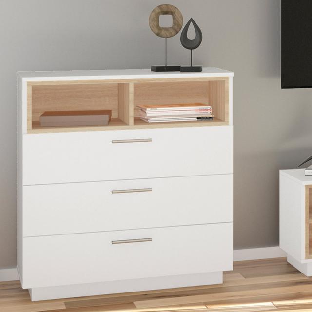 Berthilde 3 Drawer 79.6Cm W Chest of Drawers Brayden Studio Colour: White/Sohoma on Productcaster.