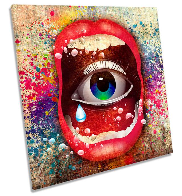 Lips Eye Grunge Urban Picture CANVAS WALL ART Square Print Red Happy Larry Size: 91.4cm H x 91.4cm W x 4cm D on Productcaster.