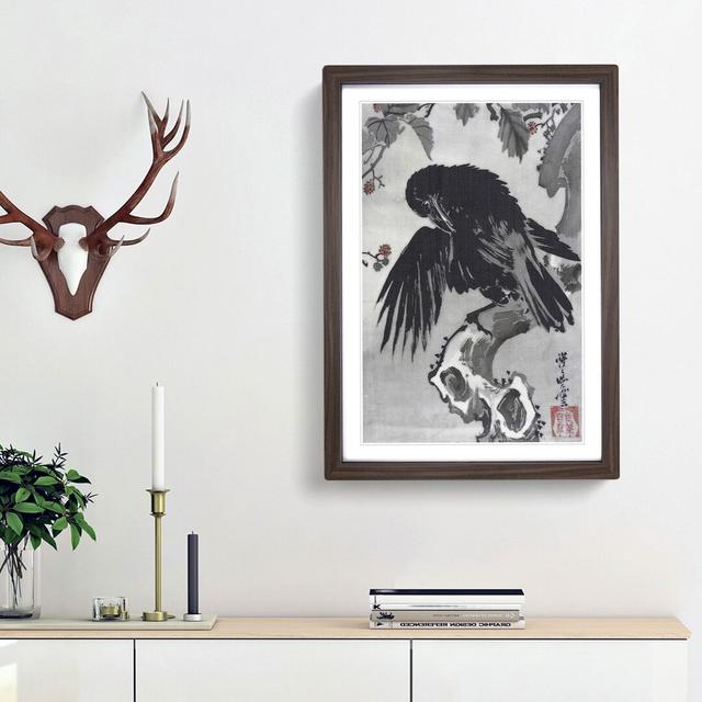 A Crow on a Branch by Kawanabe Kyosai - Picture Frame Painting Print on Paper East Urban Home Frame Option: Walnut Framed, Size: 63cm H x 45cm W x 2cm on Productcaster.