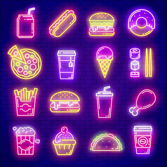 Neon Food GLA2334 - No Frame Graphic Art on Glass Isabelle & Max Size: 50cm H x 50cm W x 1.3cm D on Productcaster.