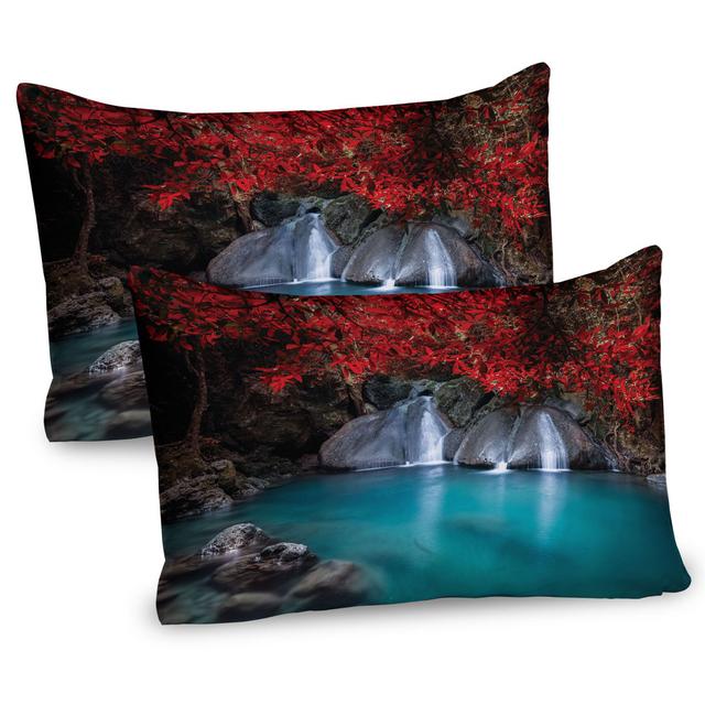 Kissenbezug Packung mit 2, Erawan Cascade Wasserfall, Coral Aqua (Set of 2) East Urban Home on Productcaster.