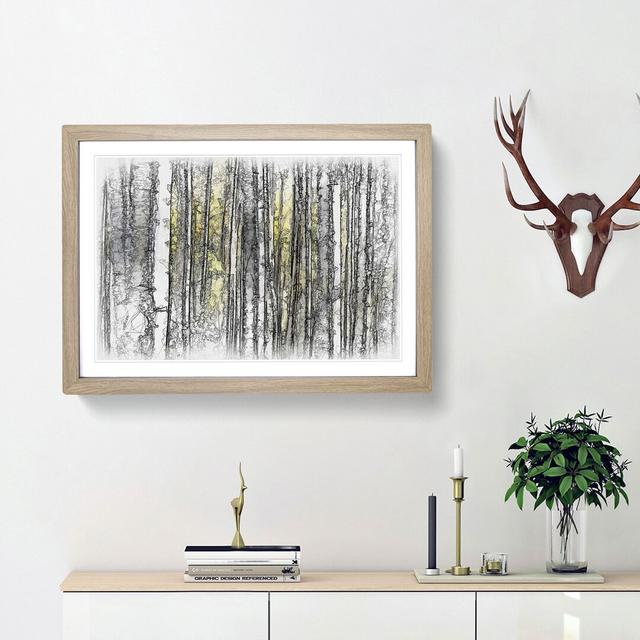 Yellow Birch Tree Forest Sketch - Picture Frame Graphic Art Print East Urban Home Frame Option: Oak Framed, Size: 36cm H x 48cm W x 2cm D on Productcaster.