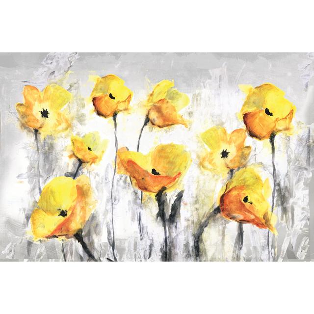 Yellow and Grey Flowers 2 - Wrapped Canvas Art Prints Brambly Cottage Size: 61cm H x 91cm W on Productcaster.