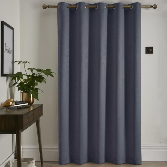 Strata Polyester Standard Grommet / Eyelet Door Curtain Panel Fusion Curtain Colour: Navy on Productcaster.