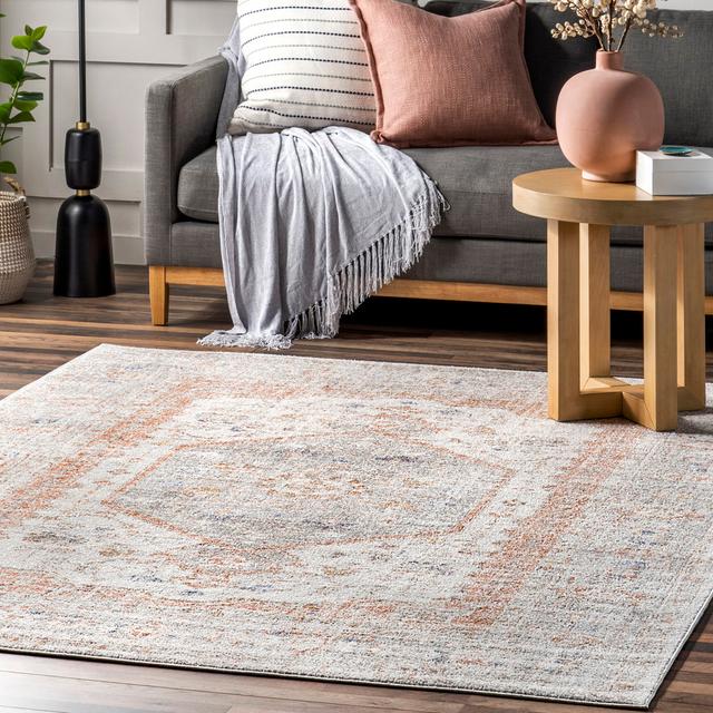 Torven Machine Women / Power Loomed Grey/Orange Rug Blue Elephant Rug Size: Square 244cm on Productcaster.