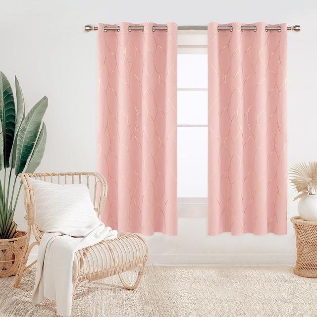 Valmar Ivy Bronx Wave Foil Printed Thermal Insulated Curtains Room Darkening Curtains Eyelet Curtains Ivy Bronx Colour: Coral Pink, Panel Size: Width on Productcaster.