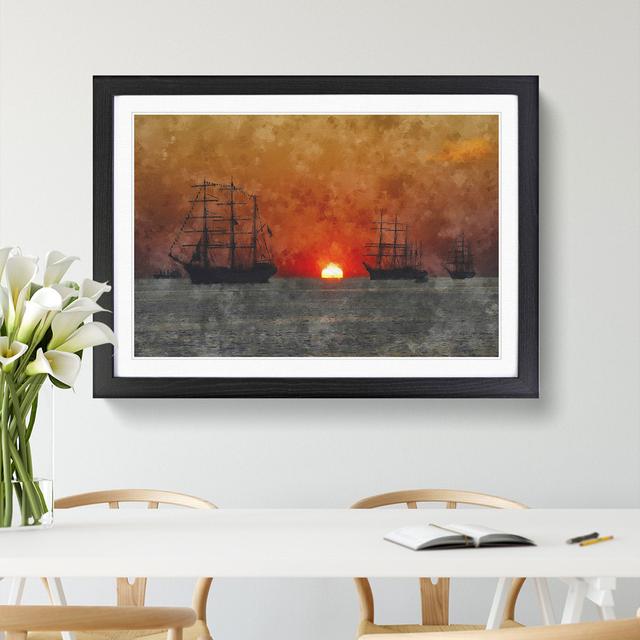 Ships at Sunset - Picture Frame Graphic Art East Urban Home Size: 48cm H x 65cm W x 2cm D, Frame Option: Black Framed on Productcaster.