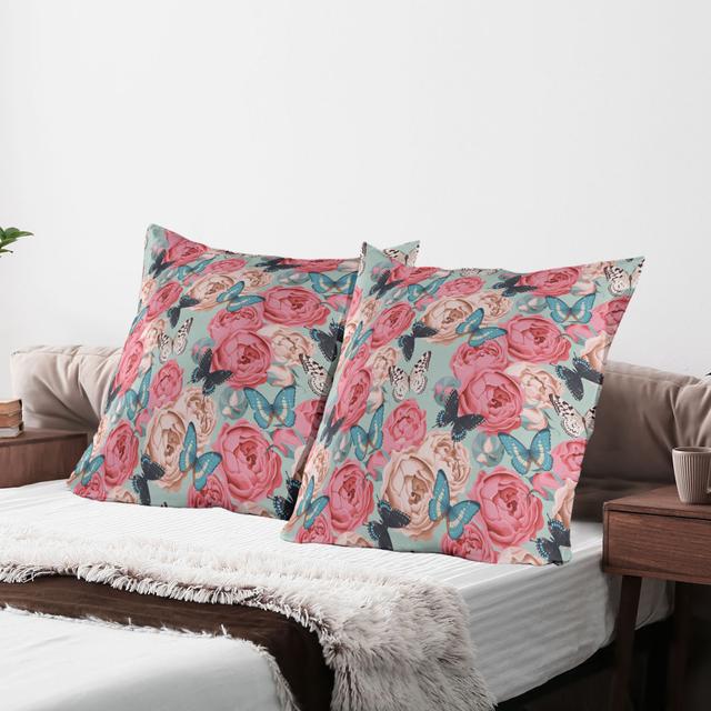 Peony Rose Butterflies Microfiber Sham (Set of 2) East Urban Home on Productcaster.