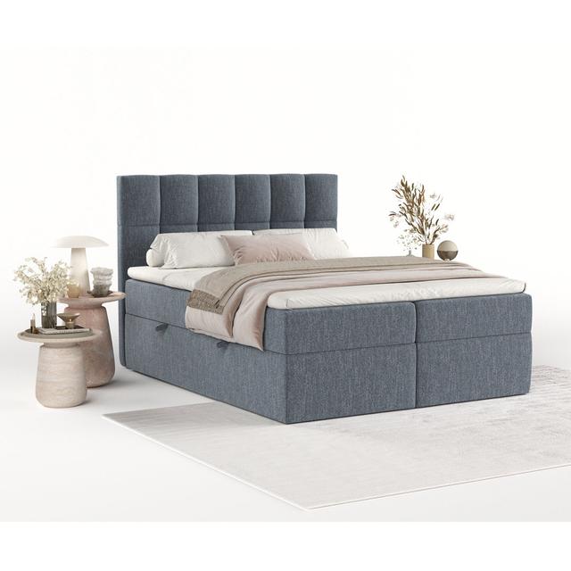 Boxspringbett Nashell mit Stauraum, Matratze und Topper Ebern Designs Größe: 160 x 200 cm, Farbe: Blau on Productcaster.