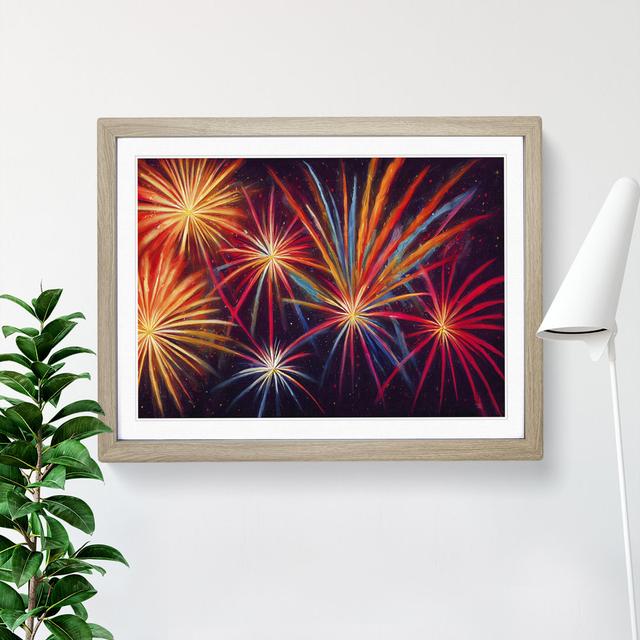 Showstopping Fireworks - Picture Frame Graphic Art 17 Stories Frame Colour: Oak, Size: 25cm H x 34cm W x 2cm D on Productcaster.