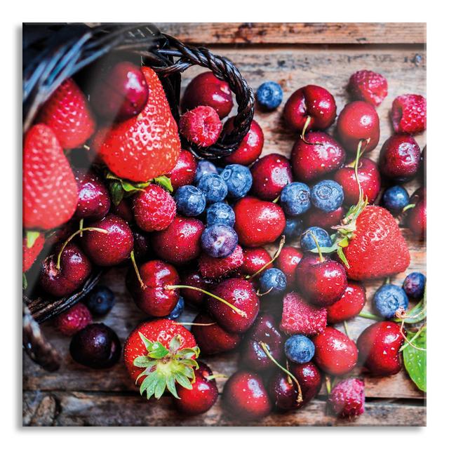 Berries On Wooden Flooring - No Frame Print on Glass Brayden Studio Size: 80cm H x 80cm W x 0.4cm D on Productcaster.