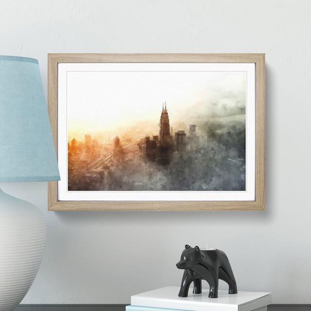 Petronas Towers Through the Clouds - Picture Frame Graphic Art Print East Urban Home Format: Oak, Size: 62cm H x 87cm W x 2cm D on Productcaster.