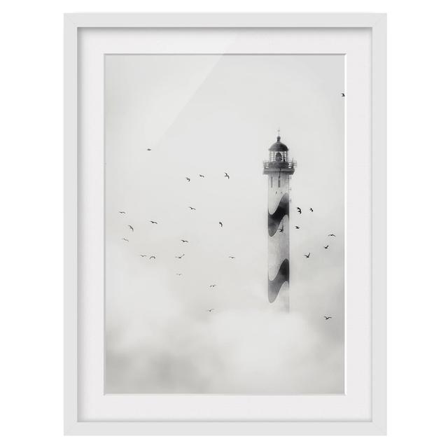 Lighthouse in the Fog Framed Graphic Art Print East Urban Home Frame Options: Matt white, Size: 55 cm H x 40 cm W on Productcaster.