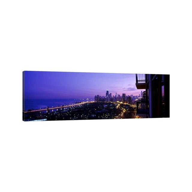 High Angle View Of A City At Night, Lake Michigan, Chicago, Cook County, Illinois, USA - Wrapped Canvas Panoramic Print Ebern Designs Size: 50.8cm H x on Productcaster.