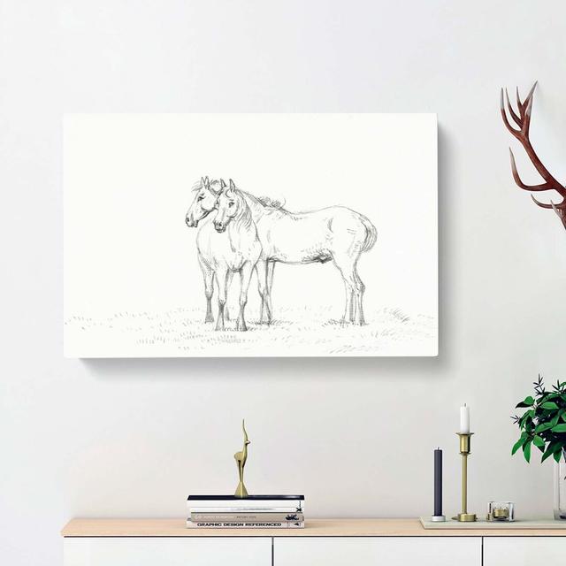 Sketch of Two Horses by Jean Bernard - Wrapped Canvas Drawing Print East Urban Home Size: 40cm H x 60cm W x 3cm D on Productcaster.