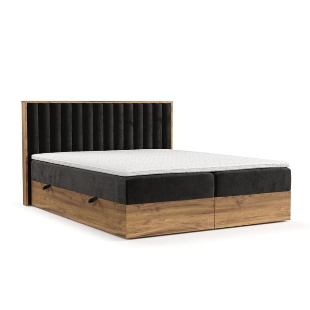 Boxspringbett Komorebi mit Bonellmatratze und Topper Soho Living Größe: 200 × 200 cm, Polsterfarbe: Schwarz on Productcaster.