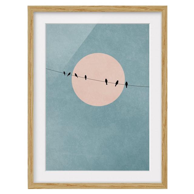 Birds in Front of Pink Sun I - Picture Frame Graphic Art Marlow Home Co. Frame Option: Brown Framed, Size: 40cm H x 30cm W x 2cm D on Productcaster.