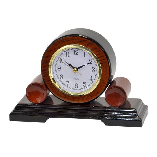 Traditional Analog Wood Quartz Tabletop Clock in Brown/Black Rosalind Wheeler on Productcaster.