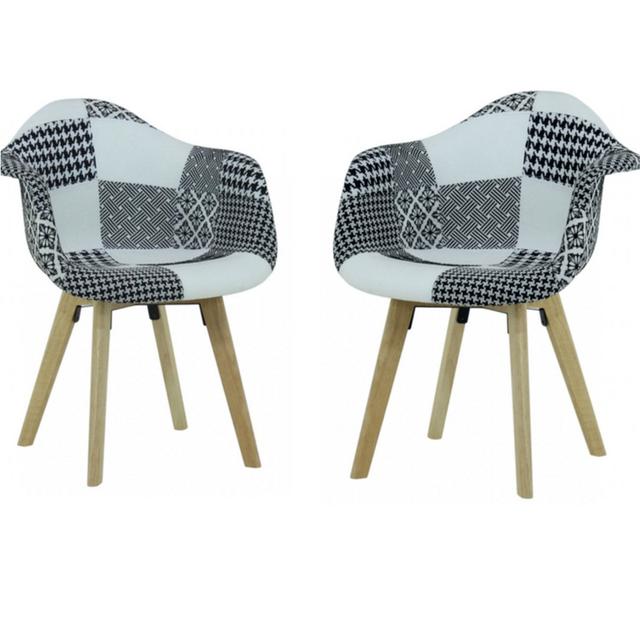 Caden Fabric Upholstered Back Side Chair in Black/White | Solid Wooden Legs (Set of 2) Corrigan Studio on Productcaster.