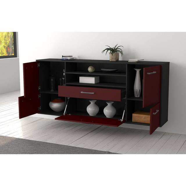 Balzarotti sideboard, flying/metal handles, size: 180 x 79 x 35cm Brayden Studio Colour: Red/Anthracite on Productcaster.