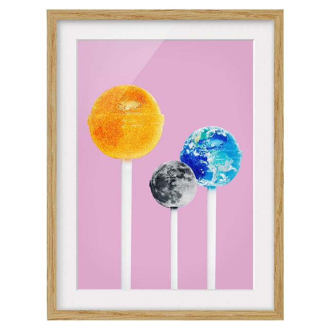 Lollipops with Planets - Picture Frame Graphic Art Ebern Designs Frame Option: Brown Framed, Size: 40cm H x 30cm W x 2cm D on Productcaster.