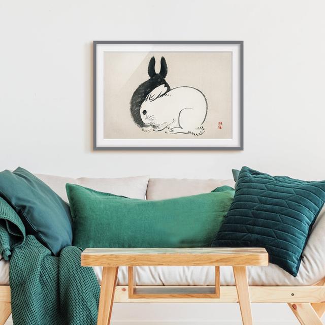 Asian Vintage Drawing Two Bunnies - Picture Frame Graphic Art Rosalind Wheeler Frame Option: Grey, Size: 30cm H x 40cm W x 2cm D on Productcaster.