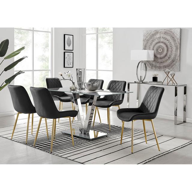 Scottsmoor 6 - Person Dining Set Canora Grey Table Top Colour: Gray, Table Base Colour: Gray/Silver, Chair Colour: Black/Gold on Productcaster.